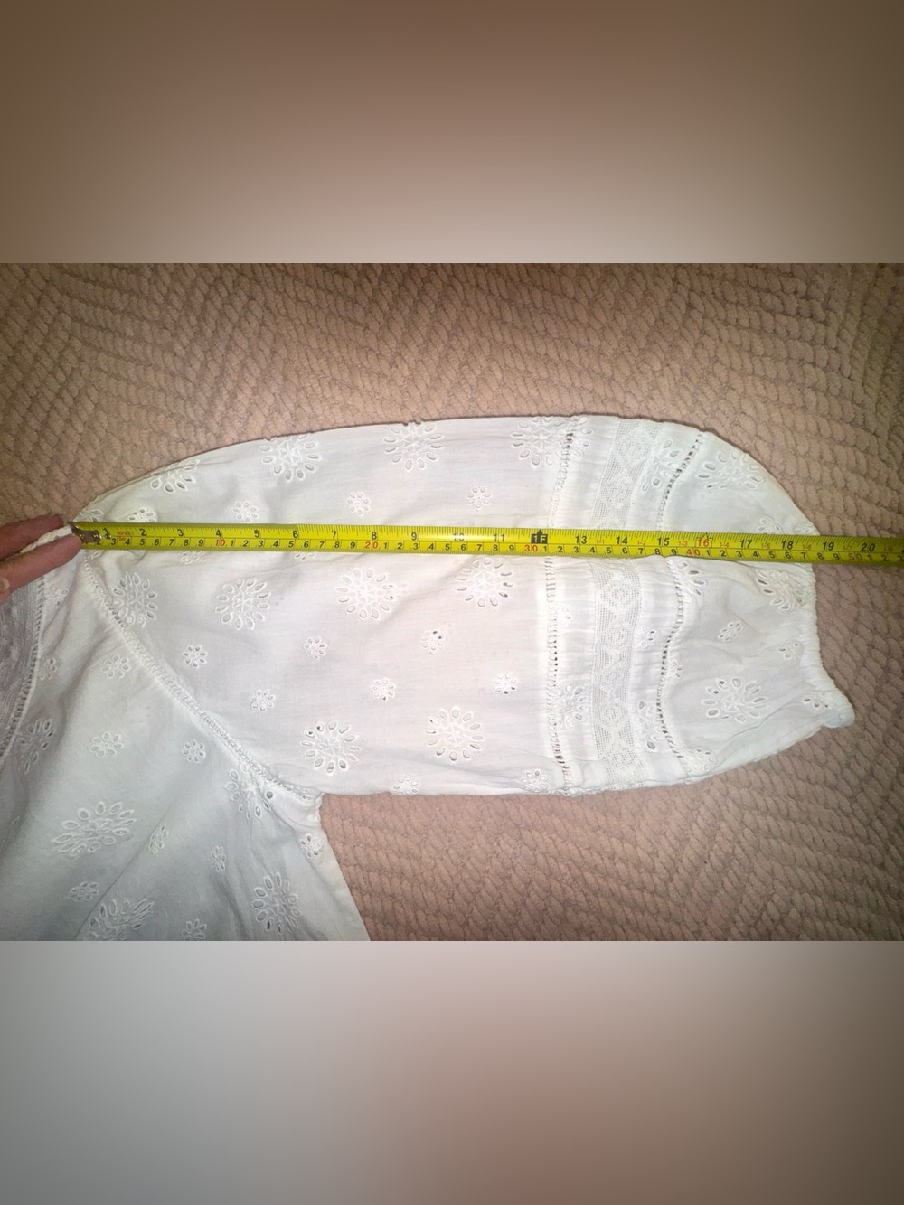 Pilcro by Anthropologie 3/4 Sleeve Crop Babydoll Top Eggshell Eyelet medium - Picture 7 of 12